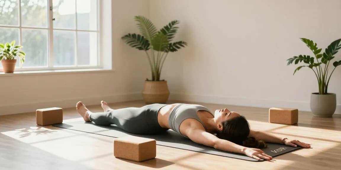 Practicing yoga on a personalized Yogamatte Kork personalisiert in a serene studio.