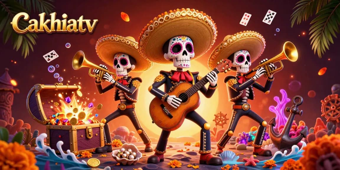 Cakhiatv showcases vibrant Day of the Dead themed gambling excitement featuring lively mariachi skeletons.