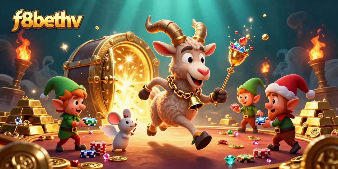 Engage in vibrant casino action with f8bethv as Krampus oversees a lively gaming scene filled with treasure.