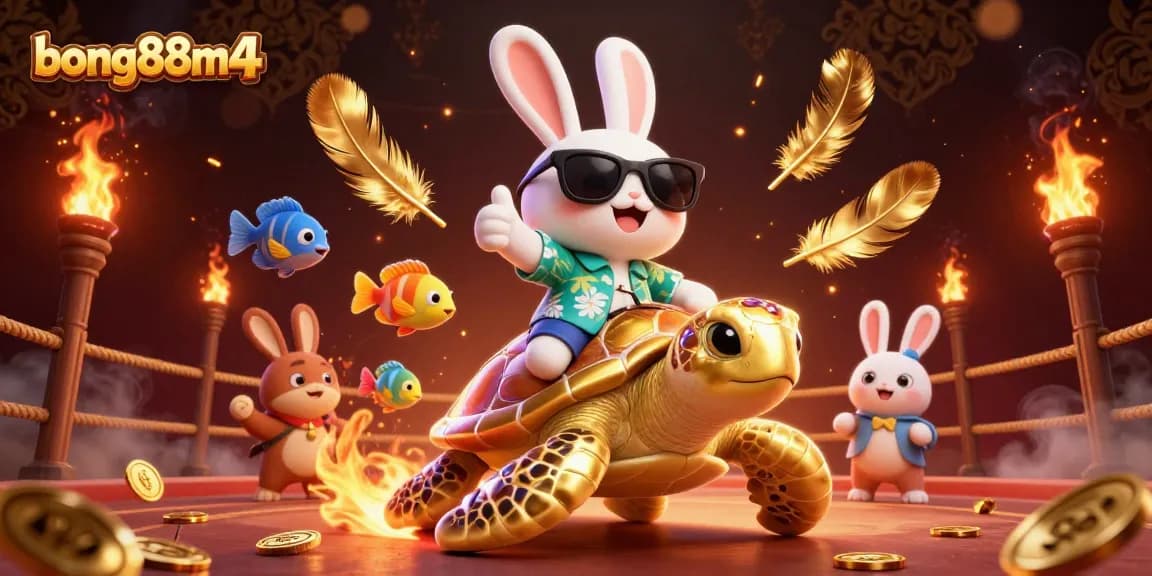 Experience the thrill of bong88m4 with a lucky rabbit and golden sea turtle in a vibrant casino scene.