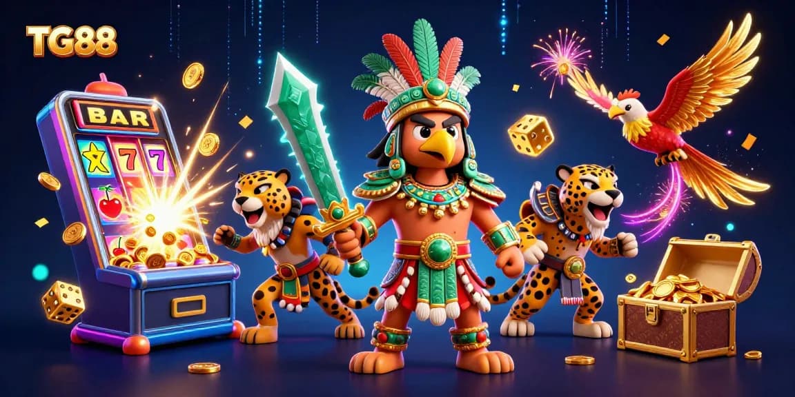 Experience TG88 with vibrant 3D casino action showcasing a jackpot explosion and engaging characters.