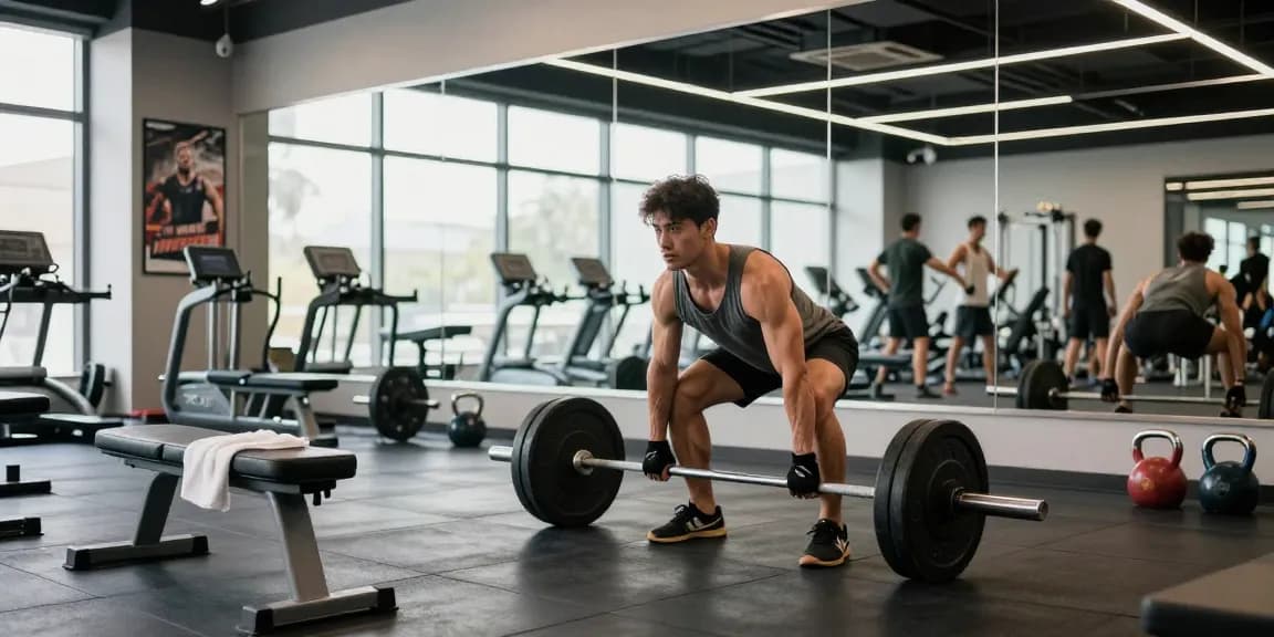 Bodybuilder lifting weights in a well-equipped Anabolika Shop gym, highlighting fitness and strength training.