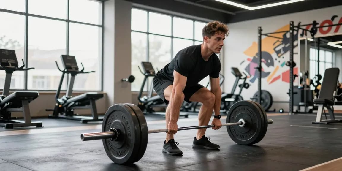 Aktiver Mann im Global Pharma Steroid Shop beim Gewichtheben für Muskelaufbau und Fitness.