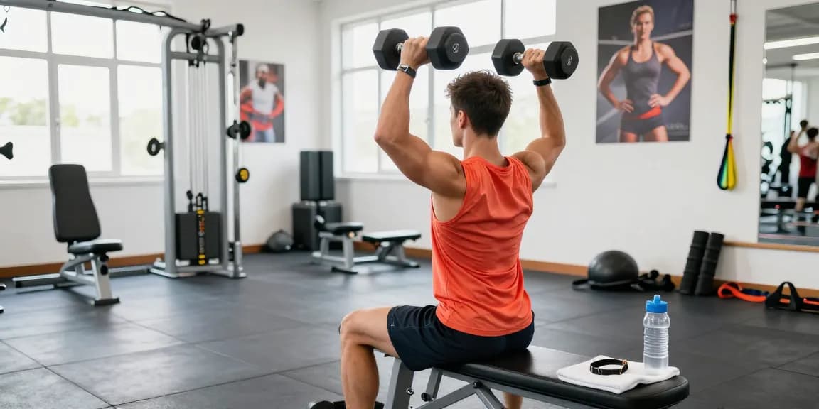 Aktiver Sportler im Astera Shop beim Hanteltraining in modernem Fitnessstudio