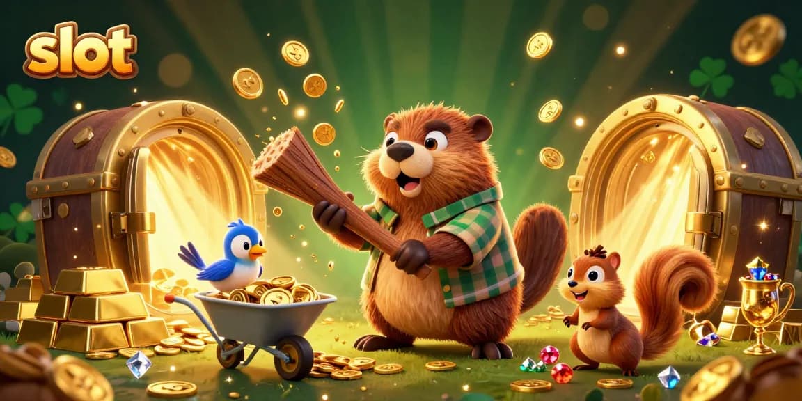 Menangkan jackpot dengan slot yang menarik dan karakter kartun di tengah tumpukan koin emas.