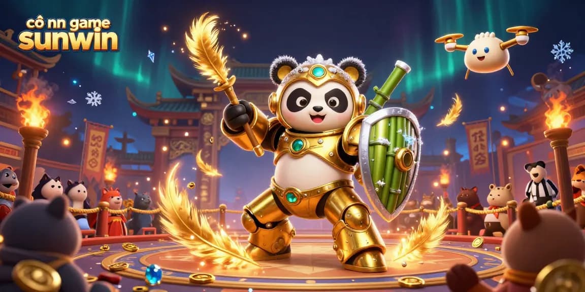Experience excitement at cổng game sunwin, featuring a golden panda in a dynamic gambling arena.