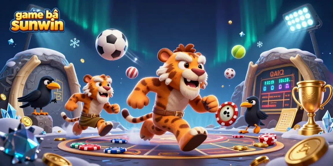 Experience the excitement of game bài sunwin with a vivid scene of playful characters in a dynamic casino.