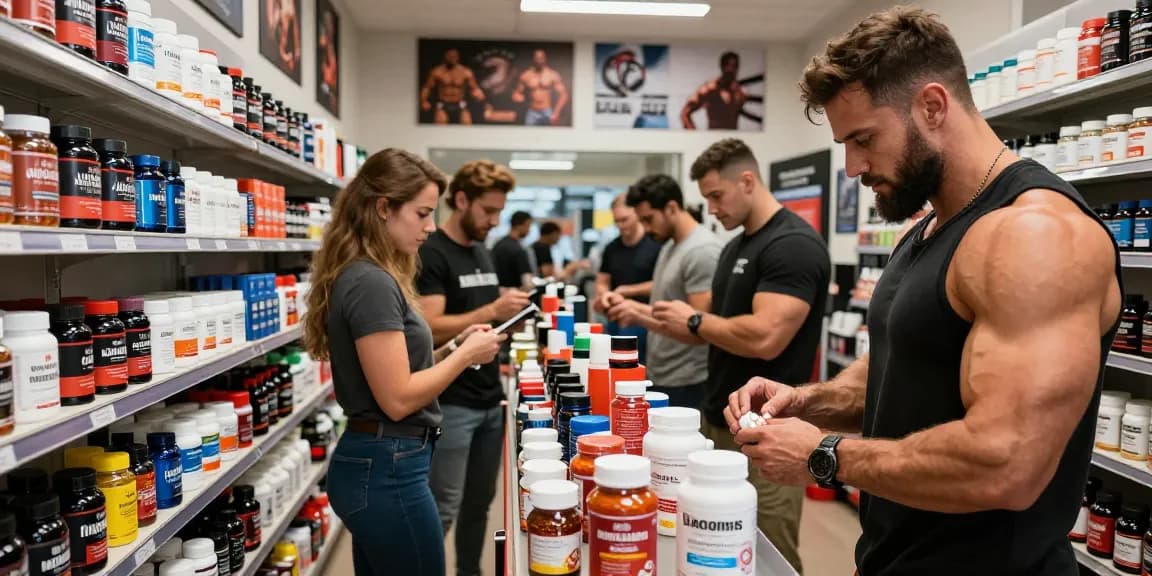 Anabolika Shop with fitness enthusiasts exploring original anabolic products, highlighting diverse selections and a vibrant atmosphere.