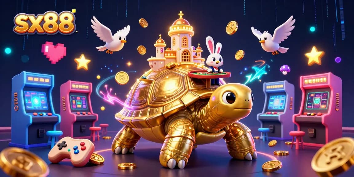 SX88 offers exciting gaming action with the golden tortoise casino world and vibrant arcade elements.
