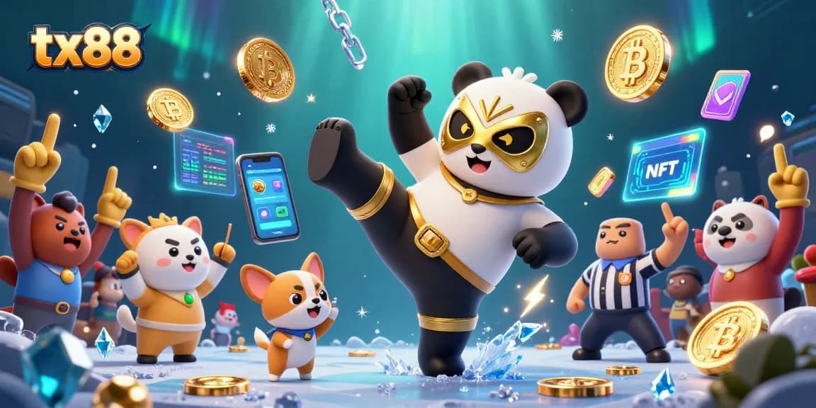 Experience the excitement of tx88 with 3D cartoon panda wrestler kicking in a vibrant casino scene.