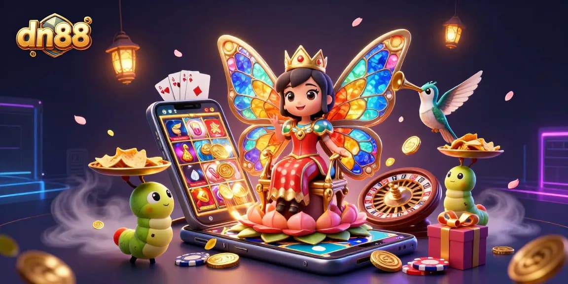 Spin winning slots with dn88's colorful games and vibrant characters in a rich casino ambiance.