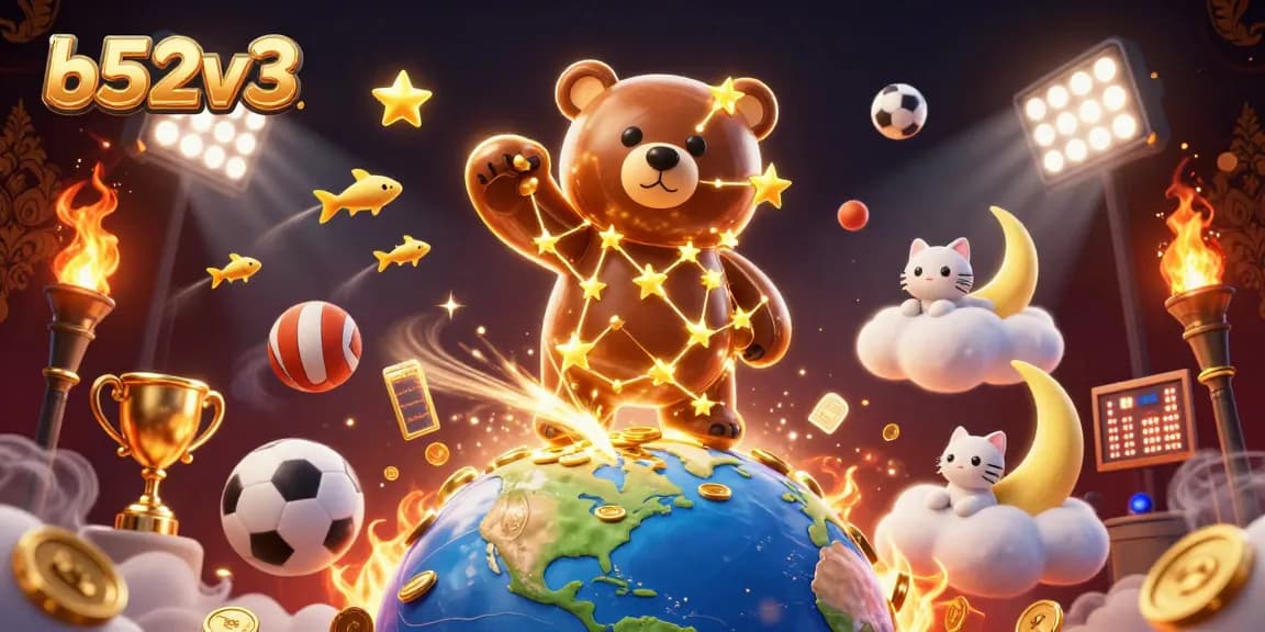 b52v3 showcases exciting sports betting elements with a constellation bear scooping coins in a vibrant casino scene.