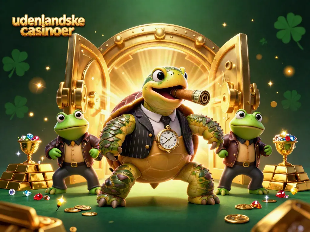 Engage with udenlandske casinoer in a vibrant, action-packed 3D illustration showcasing an adventurous casino scene.