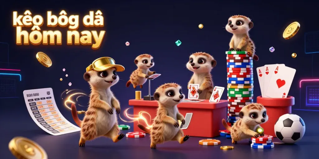 Engage in kèo bóng đá hôm nay as meerkats orchestrate a lively sports betting scene with vibrant elements.