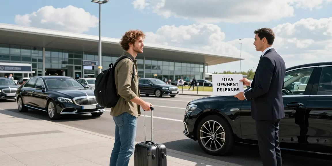 Airport Transfer Frankfurt with a traveler meeting a chauffeur outside the airport.