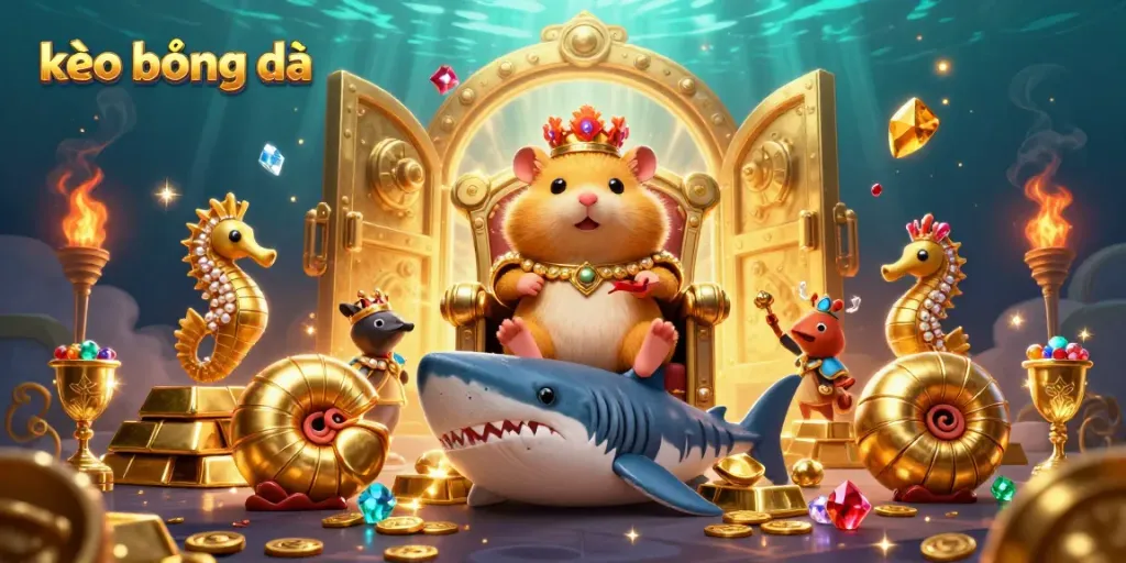 Experience the excitement of kèo bóng đá with a golden hamster king, treasure, and mesmerizing sea creatures.