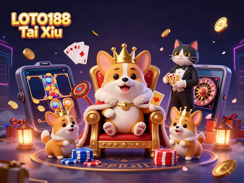 Experience thrilling LOTO188 Tai Xiu action in a vibrant 3D casino scene with engaging characters.