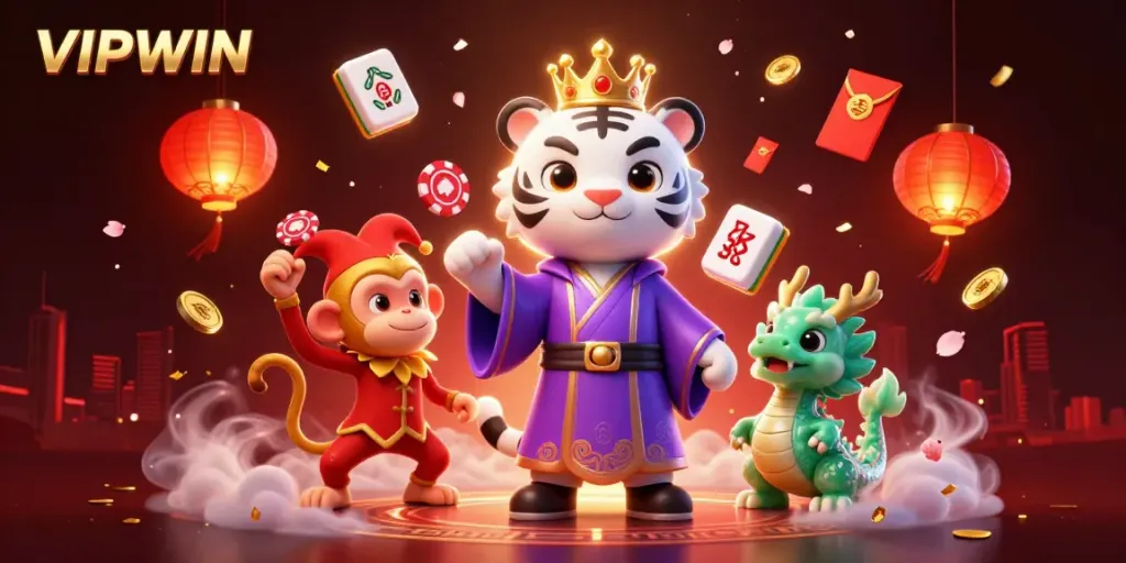 Experience thrilling gameplay with VIPWIN in a vibrant 3D digital art scene of poker and excitement.