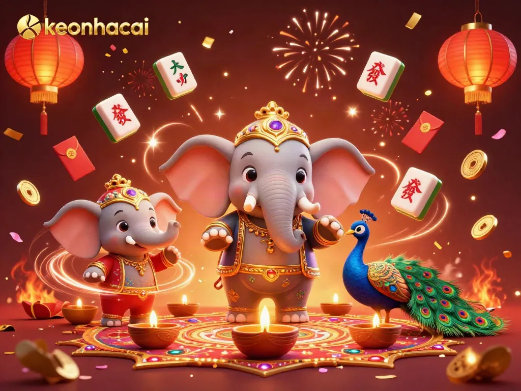Experience exciting gaming with keonhacai; stunning 3D illustration featuring vibrant characters and casino elements.