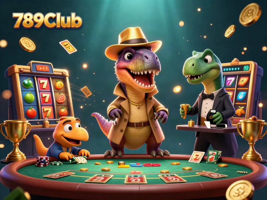 Experience the thrill of gaming with 789Club as our velociraptor card counter plots at the blackjack table.