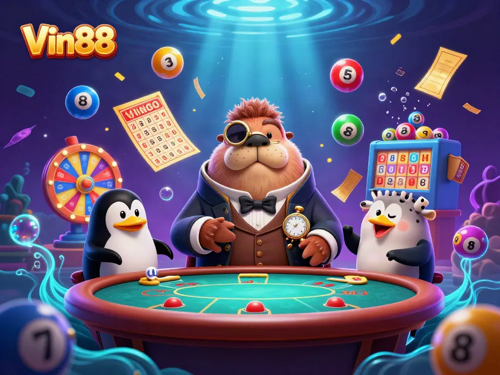 Experience thrilling poker action at Vin88 with a whimsical underwater scene featuring unique characters.