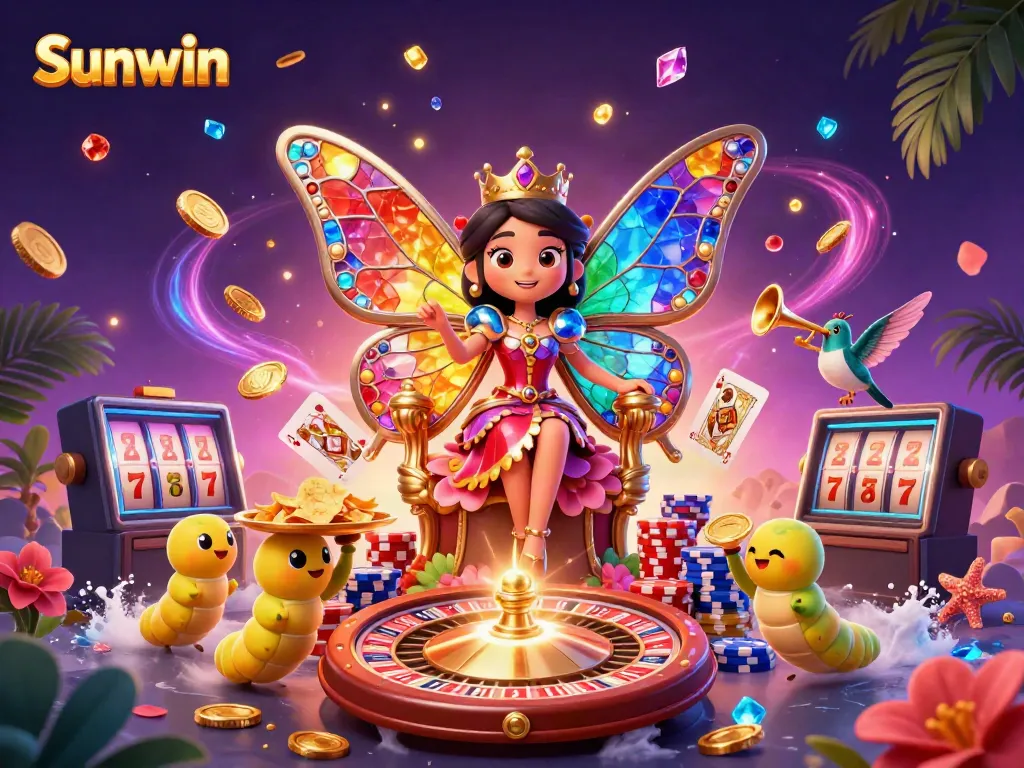 Engage with Sunwin and win big at the vibrant 3D casino illustration full of gaming elements.