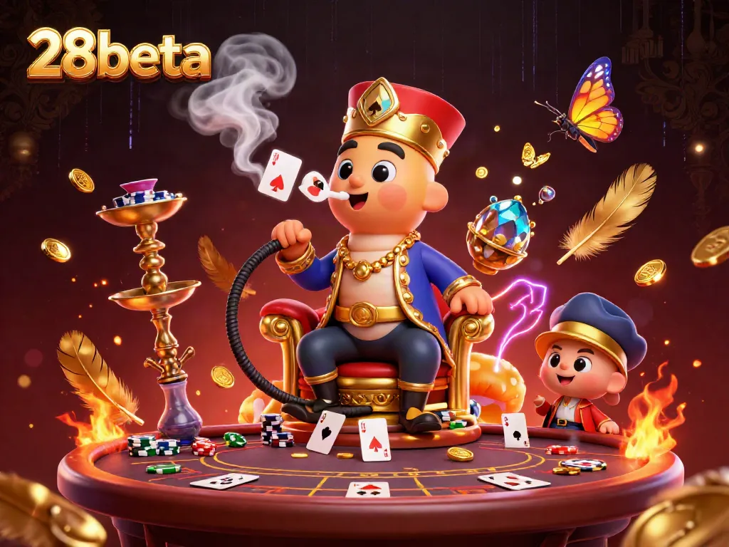 Experience thrilling gameplay with 28beta in this rich casino-themed illustration featuring poker elements.