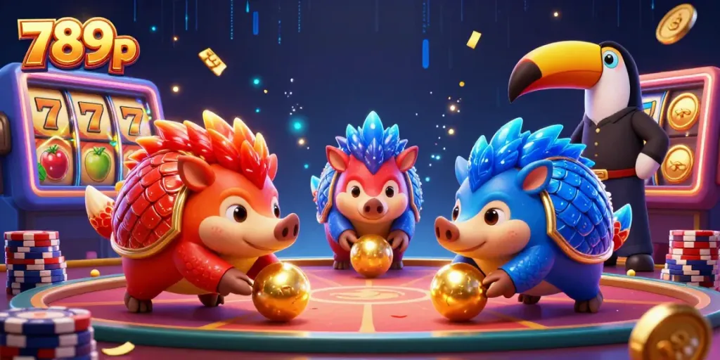Engage in thrilling slots action with 789p where rival pangolins compete amidst golden jackpots.