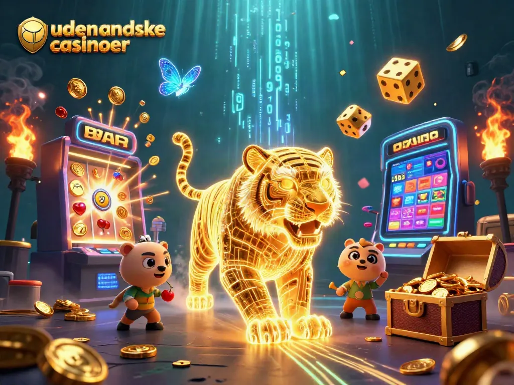 Experience action at udenlandske casinoer with vibrant slots, a golden tiger, and casino bonuses.