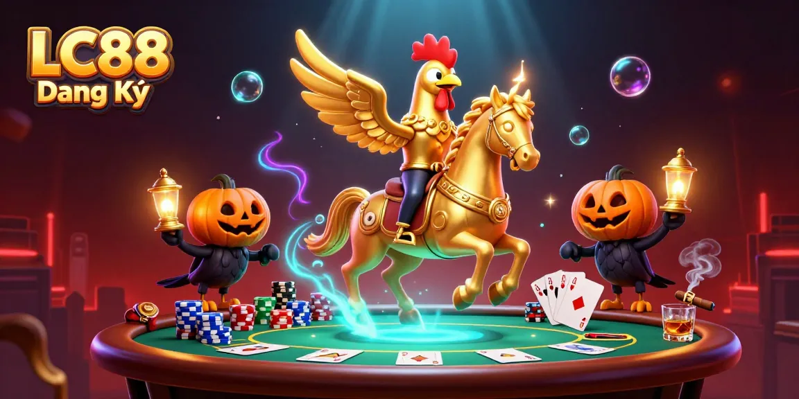 Engage with thrill at LC88 Đăng Ký in a vibrant casino scene filled with poker elements and action.