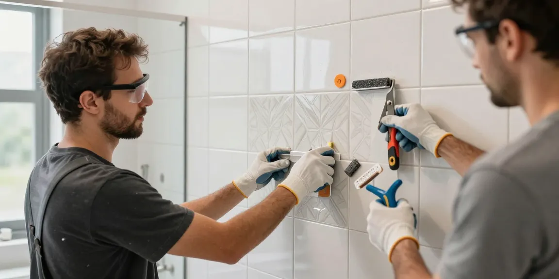Professioneller Fliesenleger in Heidelberg und Umgebung bei der Arbeit an stilvollen Badfliesen.