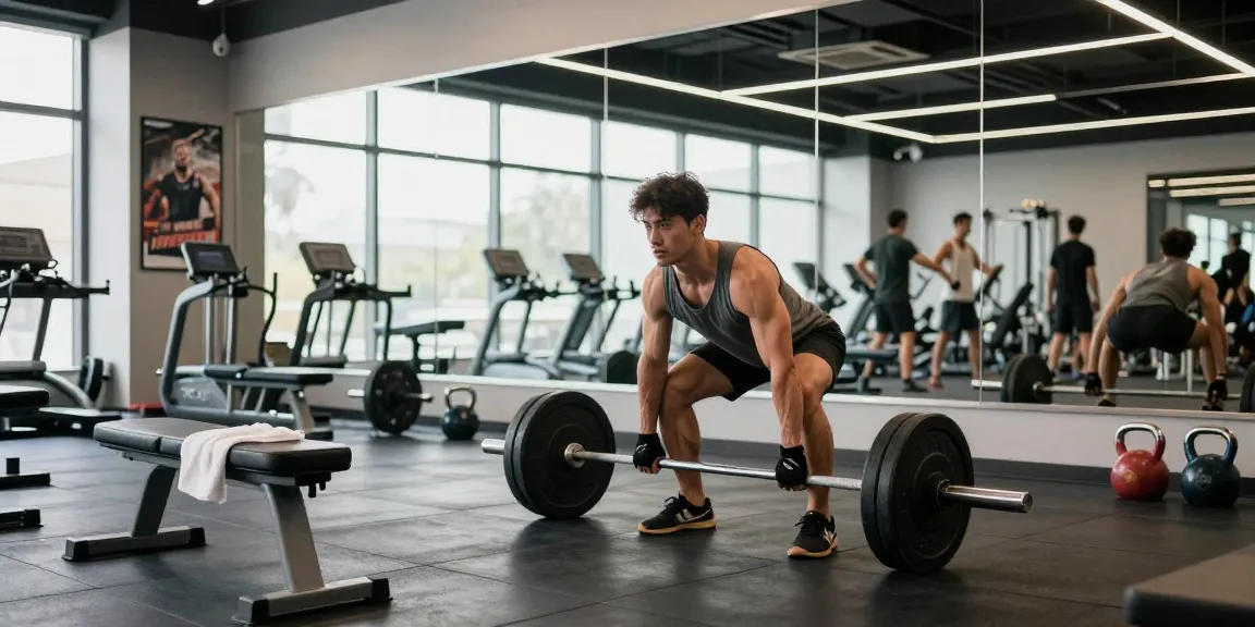Bodybuilder lifting weights in a well-equipped Anabolika Shop gym, highlighting fitness and strength training.
