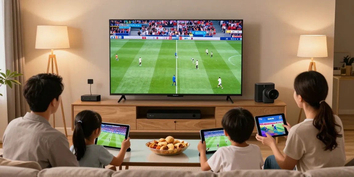 Familie genießt IPTV kaufen im modernen Wohnzimmer mit Smart TV.