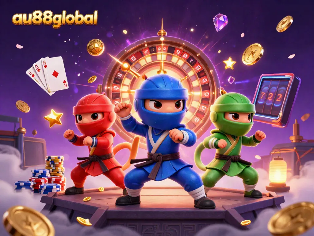 Engage in thrilling gameplay at au88global with a vibrant casino scene showcasing chameleons and casino elements.