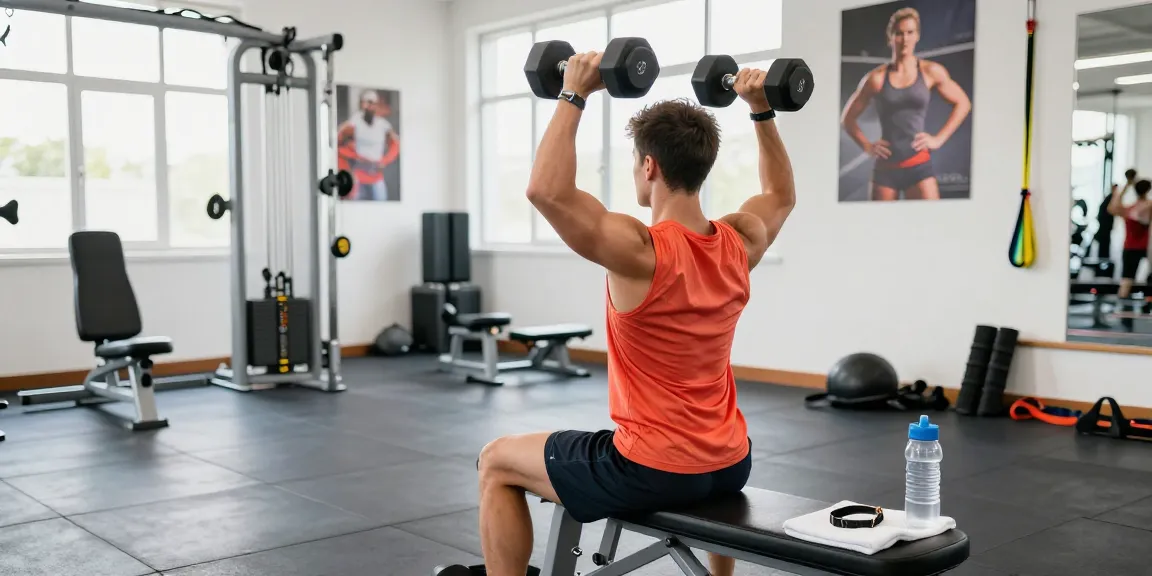 Aktiver Sportler im Astera Shop beim Hanteltraining in modernem Fitnessstudio