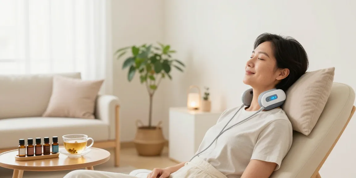 Relaxation scene featuring a user with a Vagusnervstimulation gerät testsieger device, promoting wellness and stress relief.