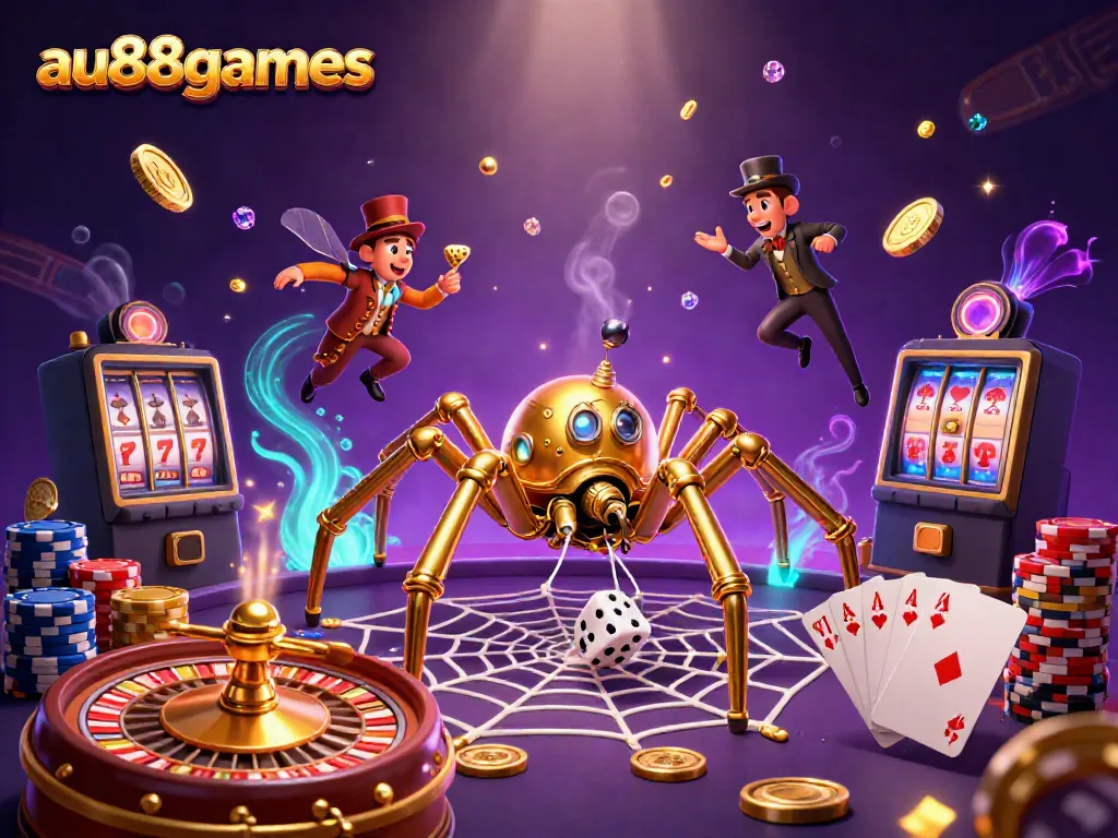 Engage with thrilling strategies at au88games, featuring steampunk fantasy caught in a casino web