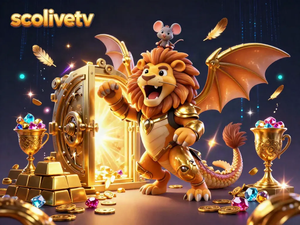 Join the excitement with socolivetv in this dynamic illustration featuring a triumphant chimera and hidden treasures.