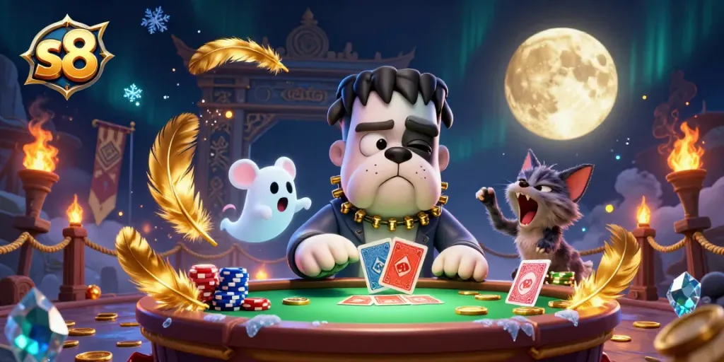 Experience thrilling gameplay at s8 casino with a vibrant 3D illustration of cards and chips.