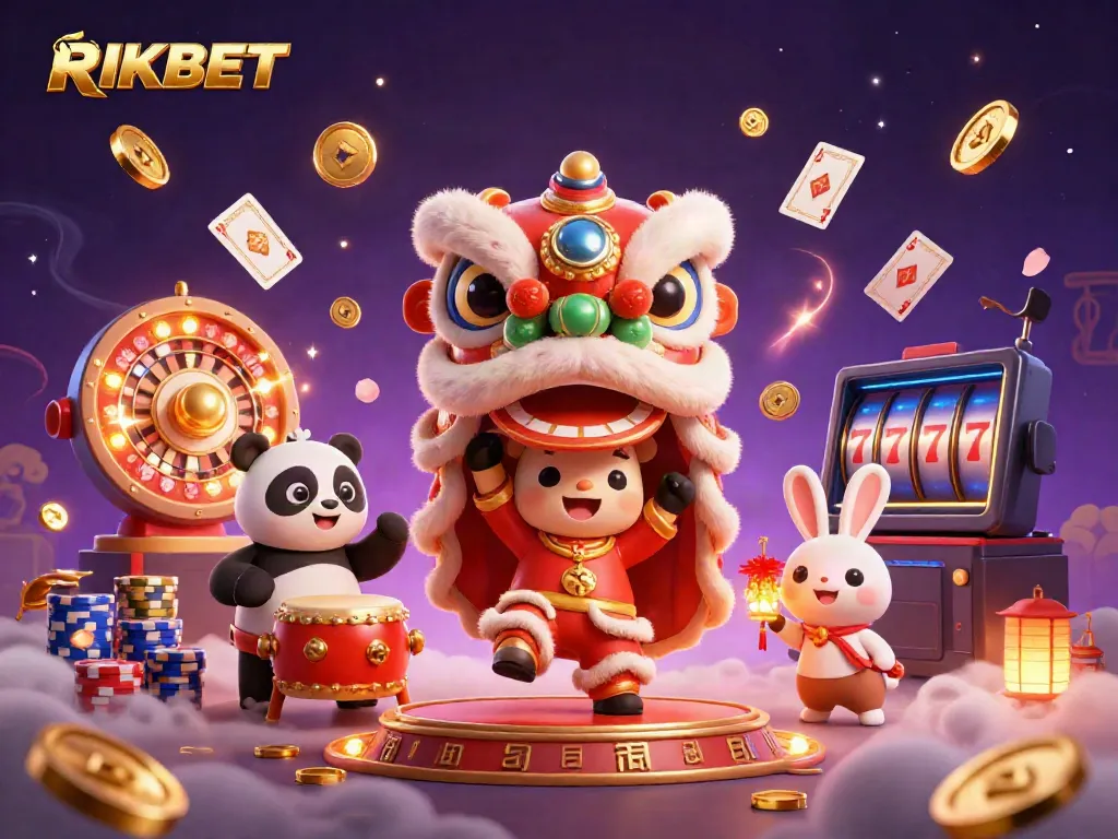 Experience thrilling gaming adventures with RIKBET's vibrant casino celebration featuring dynamic characters and elements.