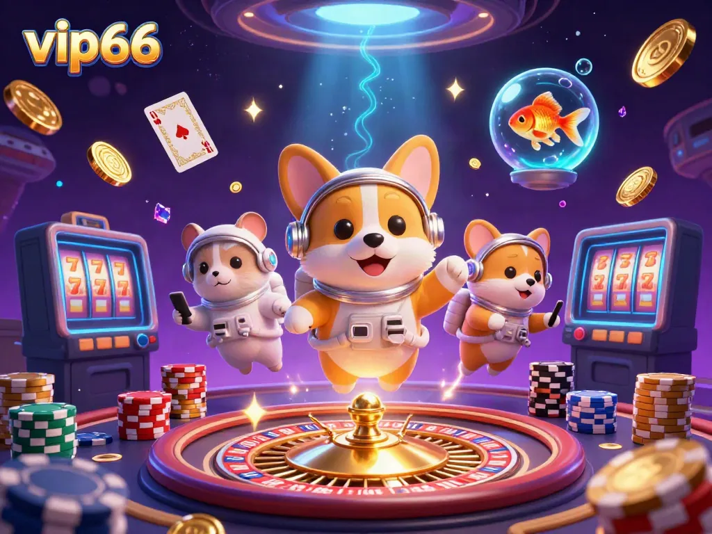 Experience the thrilling excitement of vip66 through a vibrant casino scene with playful characters.