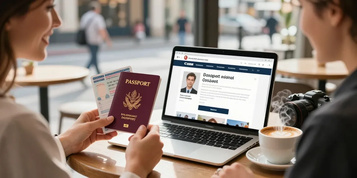 Kunde feiert den Kauf eines originalen Passes mit vollständiger Verifizierung online in einem Café und zeigt Freiheit und Möglichkeiten.
