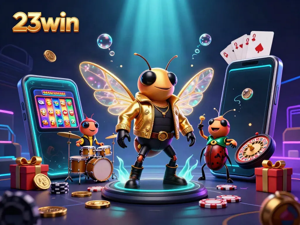 Engage with 23win's thrilling gameplay featuring a vibrant rock star scene in a digital casino.