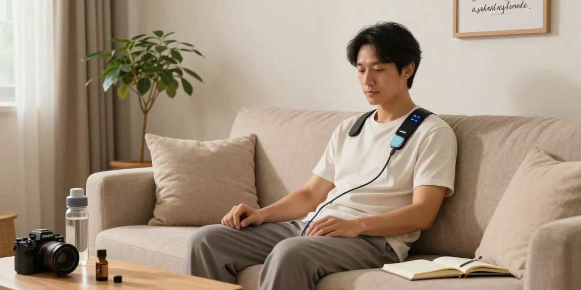 Vagusnervstimulation gerät testsieger in einer beruhigenden häuslichen Umgebung, die Entspannung und Wellness fördert.