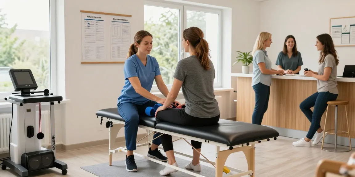 Physiotherapie in Hannover, Physiotherapeut behandelt Patienten in moderner Klinik.