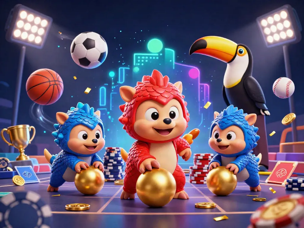 Experience the thrill of Xo88 as pangolins compete among golden roulette chips and sports balls.