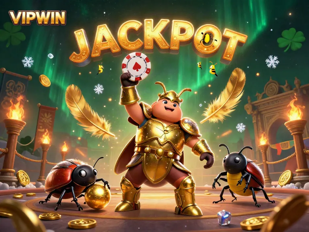 Experience the excitement at VIPWIN with a hercules beetle celebrating a big poker win!