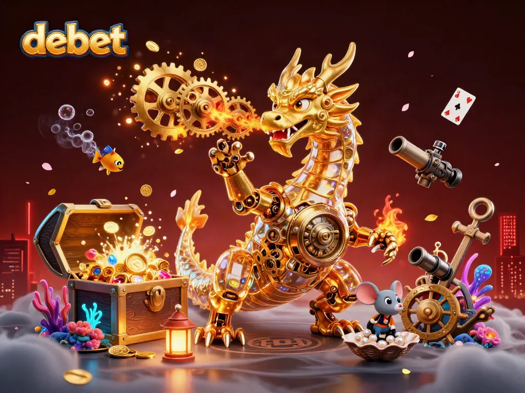 Experience the thrill of debet with a golden dragon and underwater treasures in a dynamic 3D casino scene.