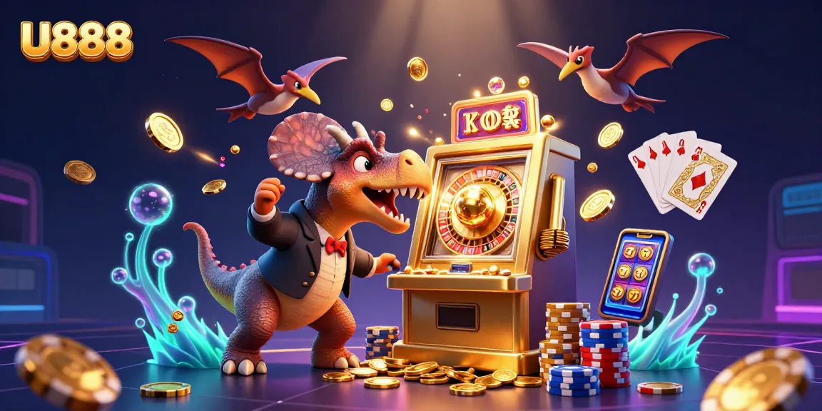 U888 showcases a thrilling jackpot scene with colorful coins cascading from a winning slot machine.