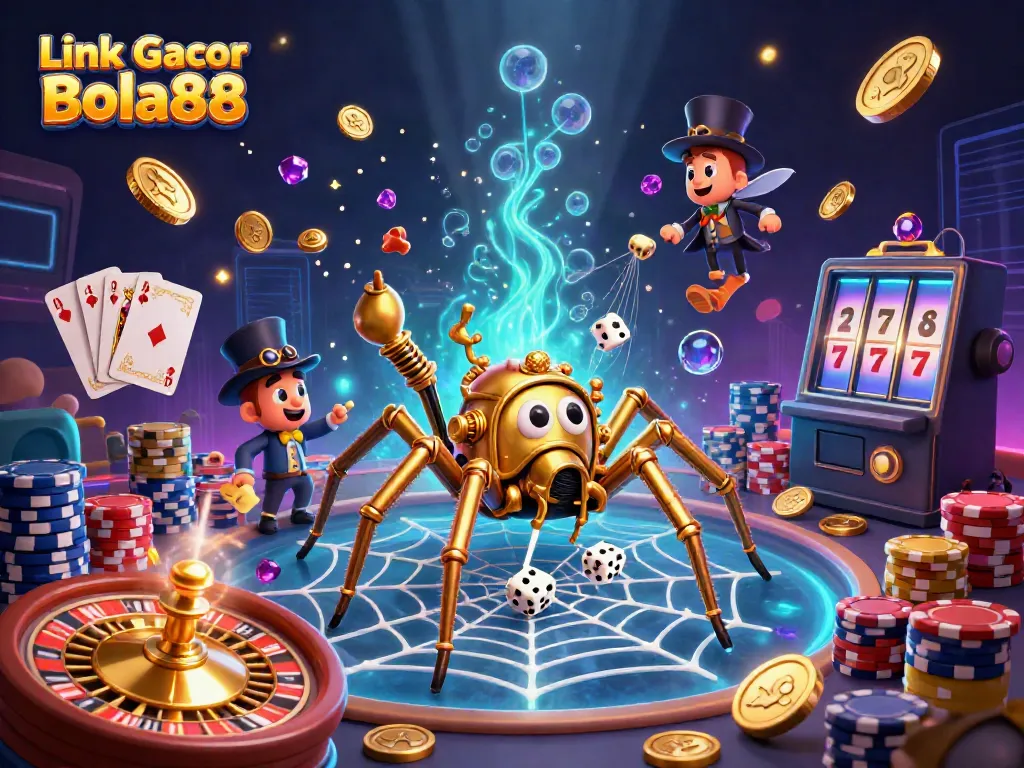 Experience thrilling play at Link Gacor Bola88 with a vibrant 3D casino atmosphere showcasing steampunk elements.